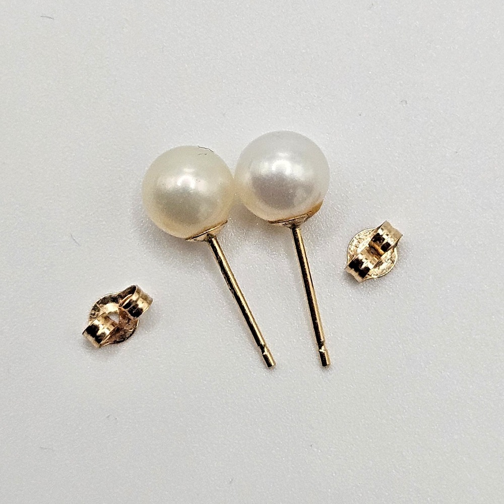 14k Yellow Gold Pearl Earrings Stud 6mm